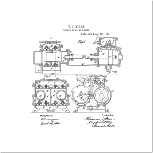 Duplex Pumping Engine Vintage Patent Hand Drawing Funny Novelty Gift Posters and Art